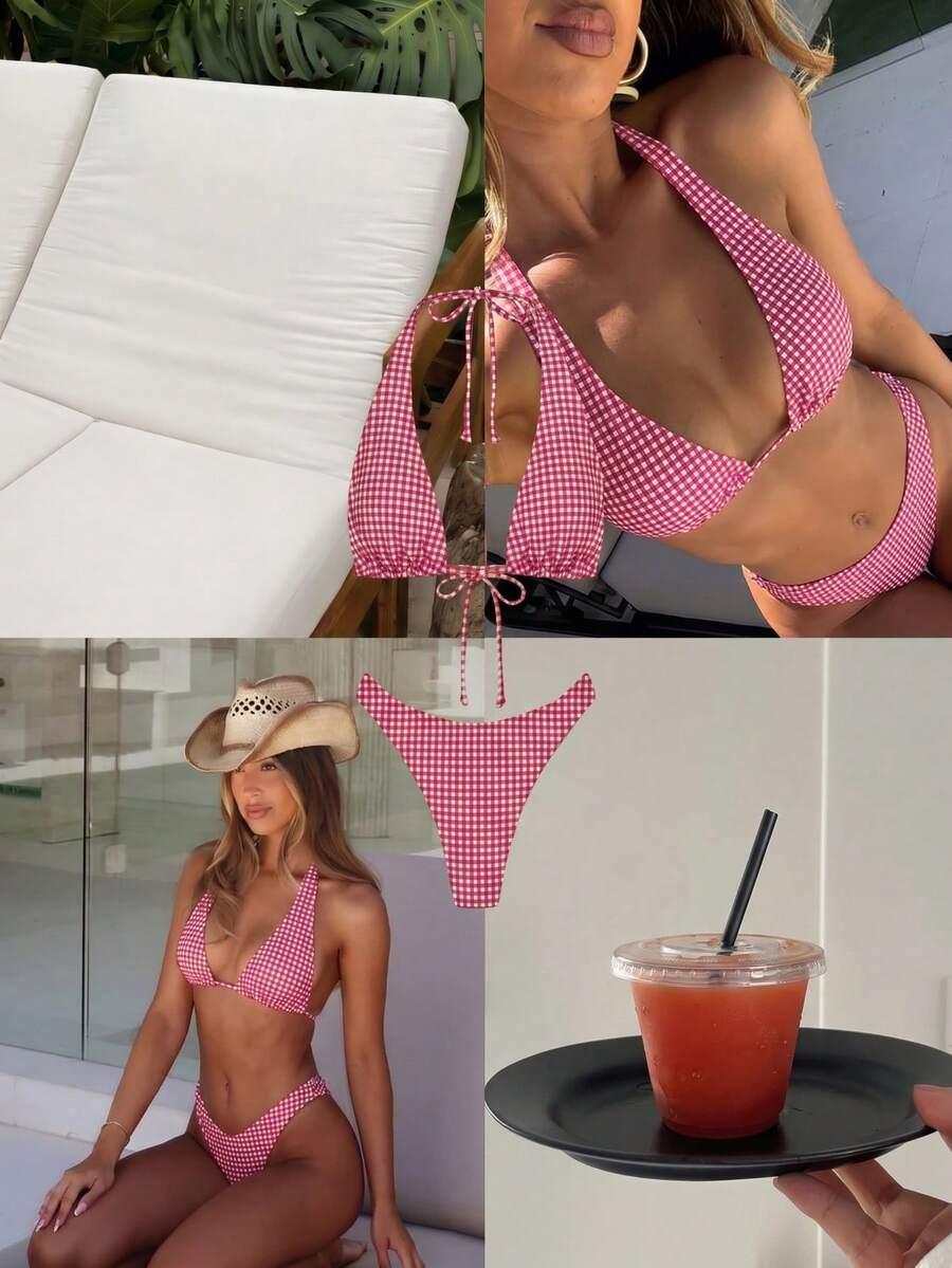 SHEIN DWUCZĘŚCIOWY STRÓJ KĄPIELOWY WZÓR KRATKA S09__S