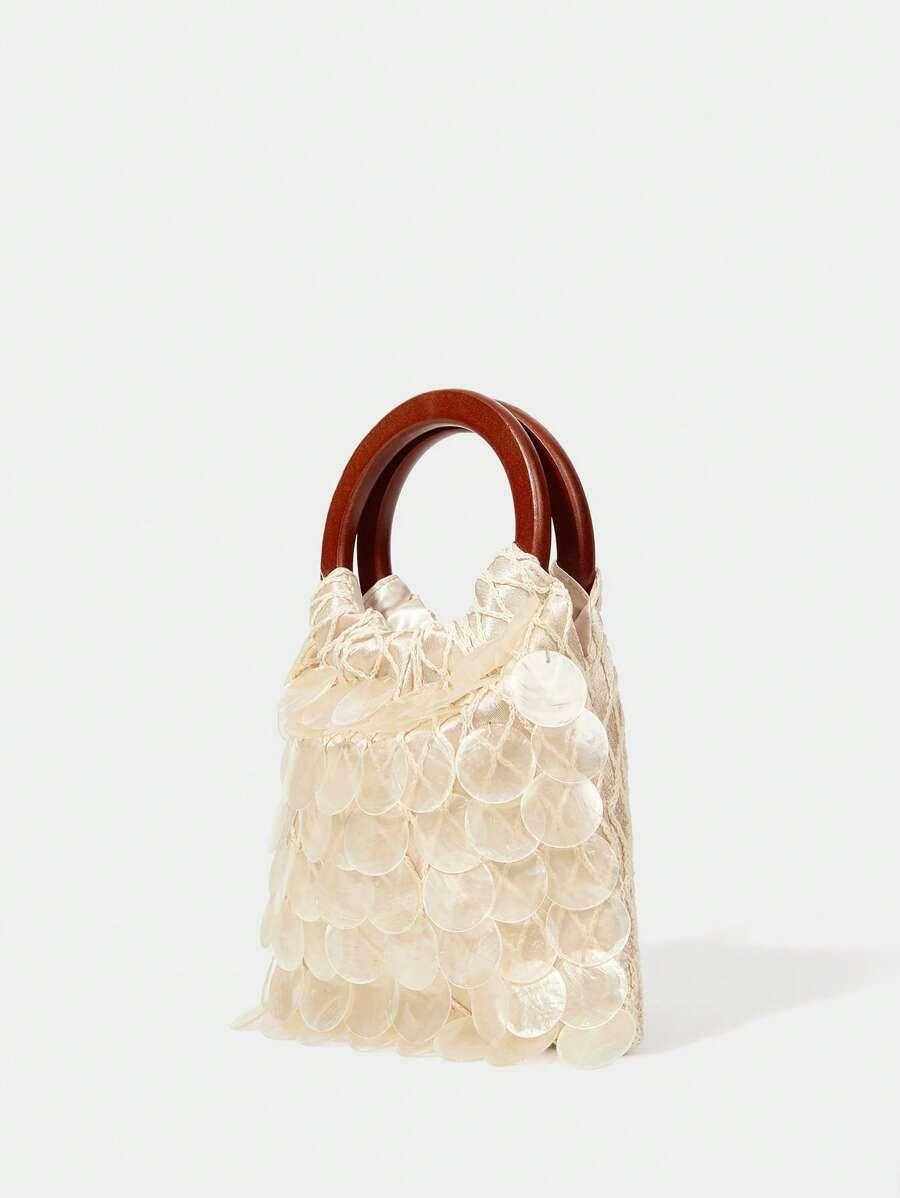 SHECARRY BEŻOWA TOREBKA ZDOBIENIE S07__17X19CM