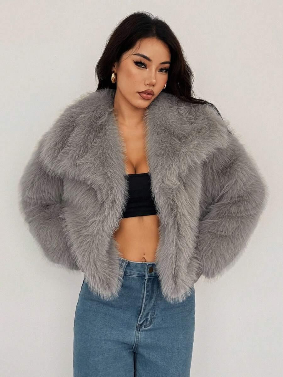 SHEIN SZARE SZTUCZNE FUTRO W01__S