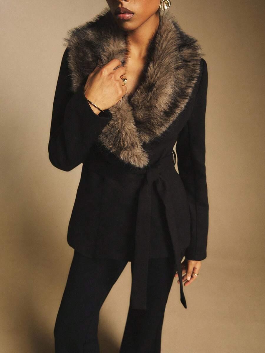SHEIN CZARNY PŁASZCZ WIĄZANIE W01__XS