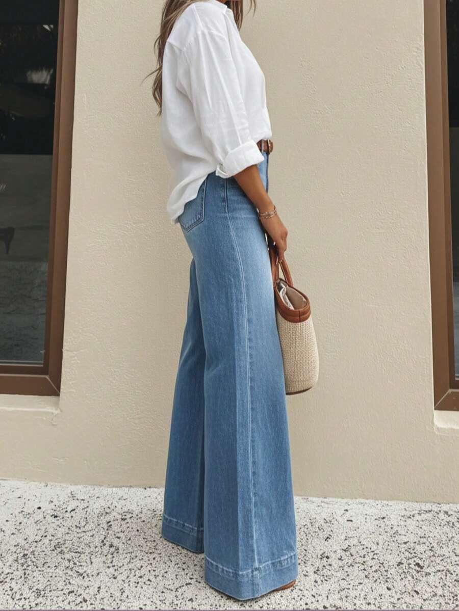 SHEIN JEANSOWE SPODNIE SZEROKIE NOGAWKI S06__L