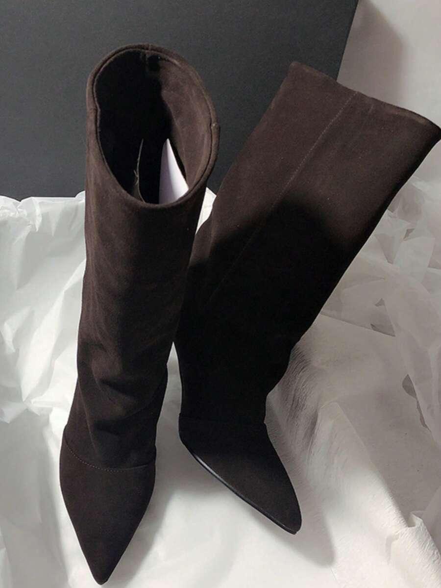 SHEIN BRĄZOWE KOZAKI IMITACJA ZAMSZU W01__39,5