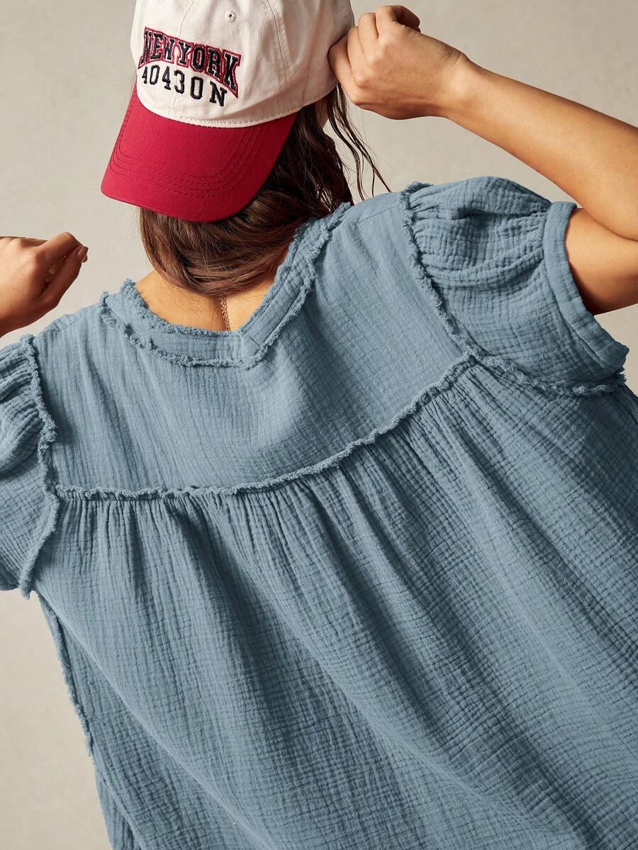 SHEIN NIEBIESKA BLUZKA KRÓTKI RĘKAW S09__S