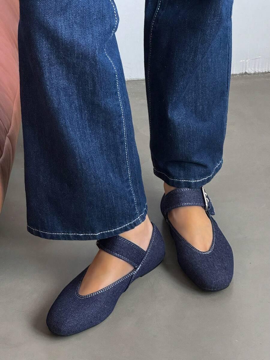 SHEIN GRANATOWE BALERINY SPRZĄCZKA JEANS S06__39,5