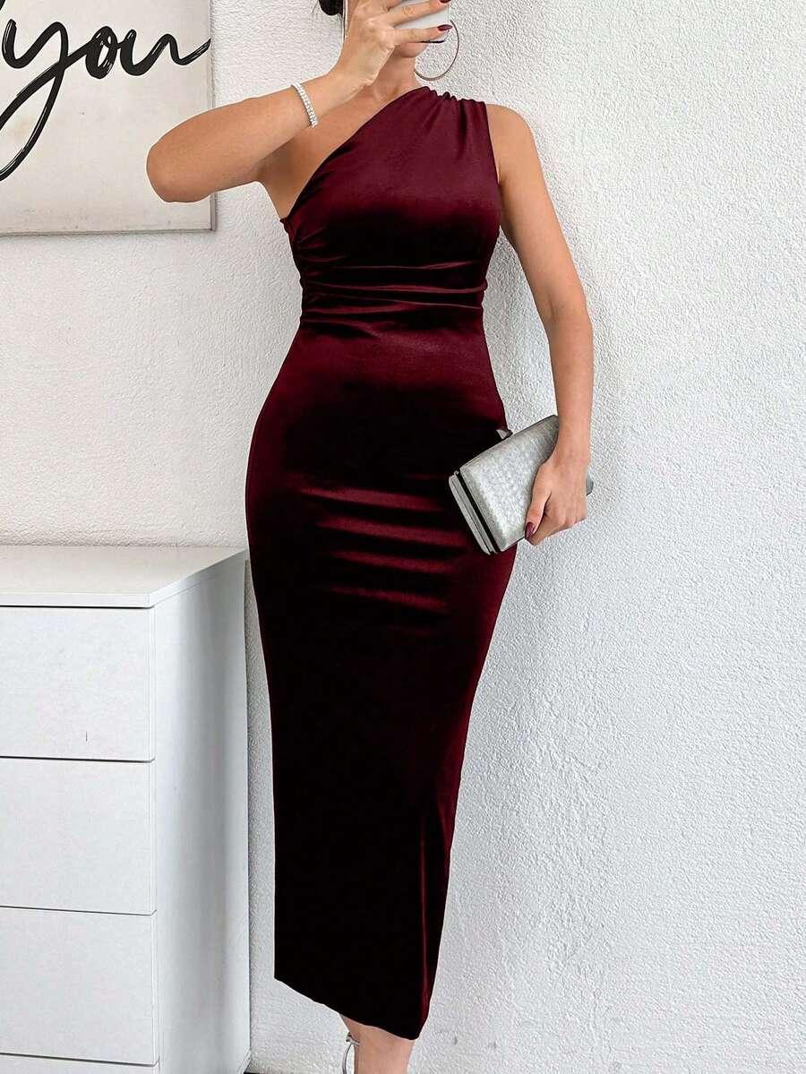 SHEIN CZERWONA SUKIENKA NA JEDNO RAMIĘ S06__M