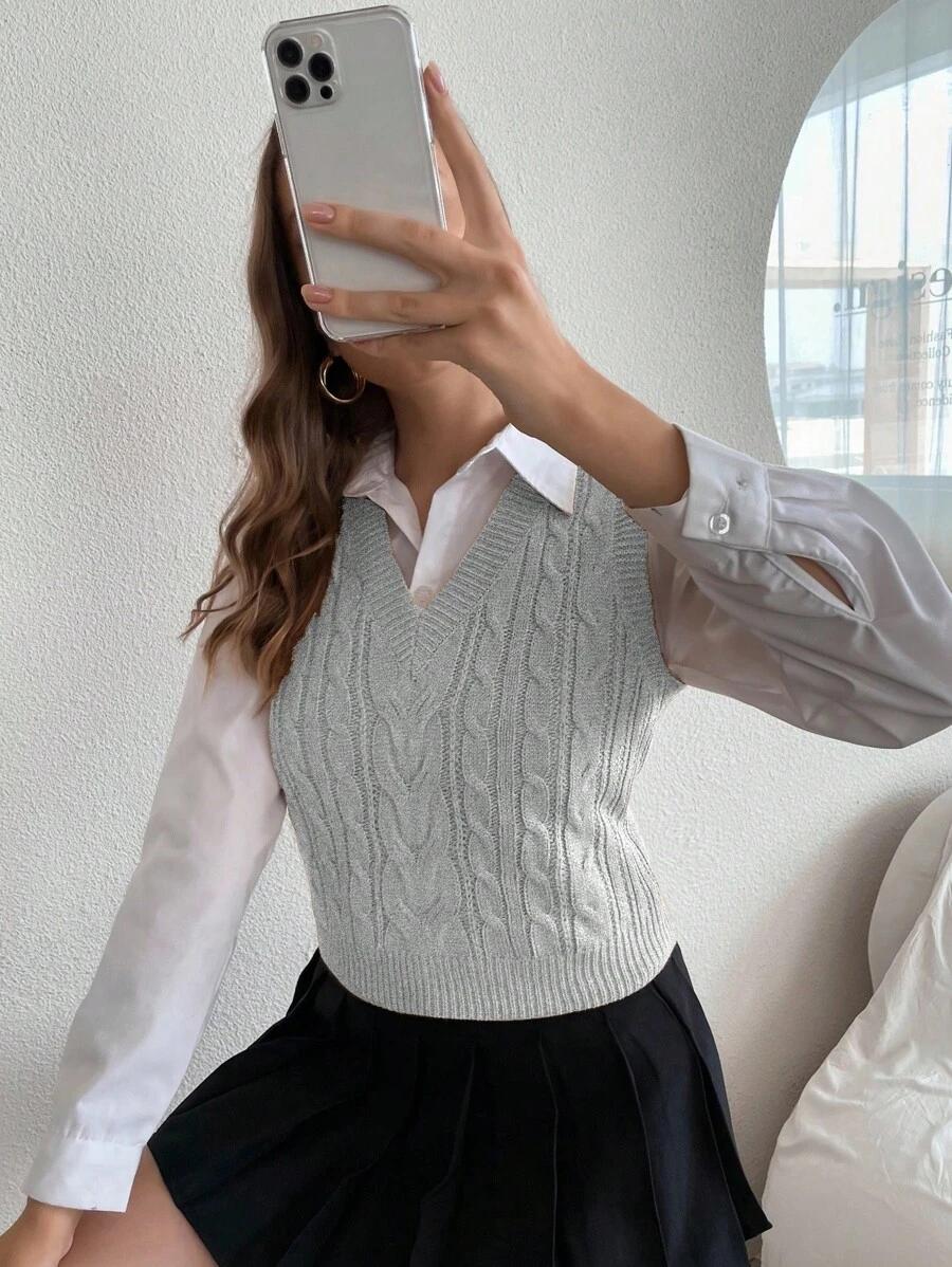 SHEIN SZARA KAMIZELKA V NECK S06__XL