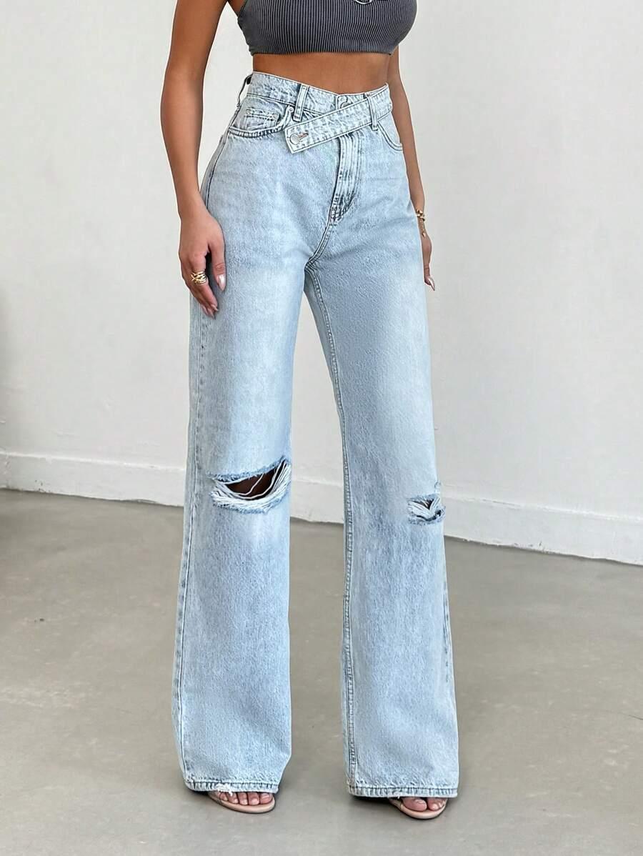 EURMUSE SPODNIE JEANS PROSTA NOGAWKA PRZETARCIA S06__S