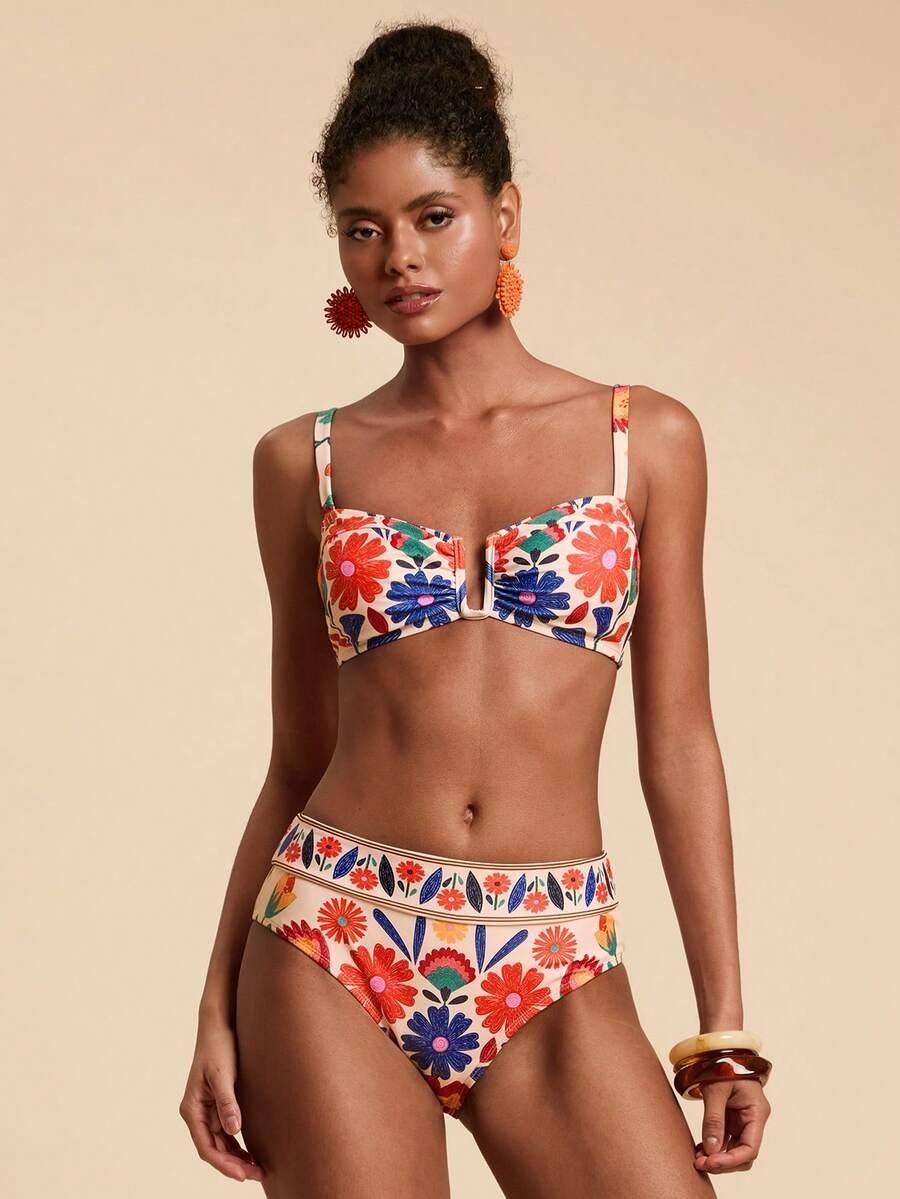 SHEIN DWUCZĘŚCIOWY STRÓJ KĄPIELOWY KWIATY S09__M
