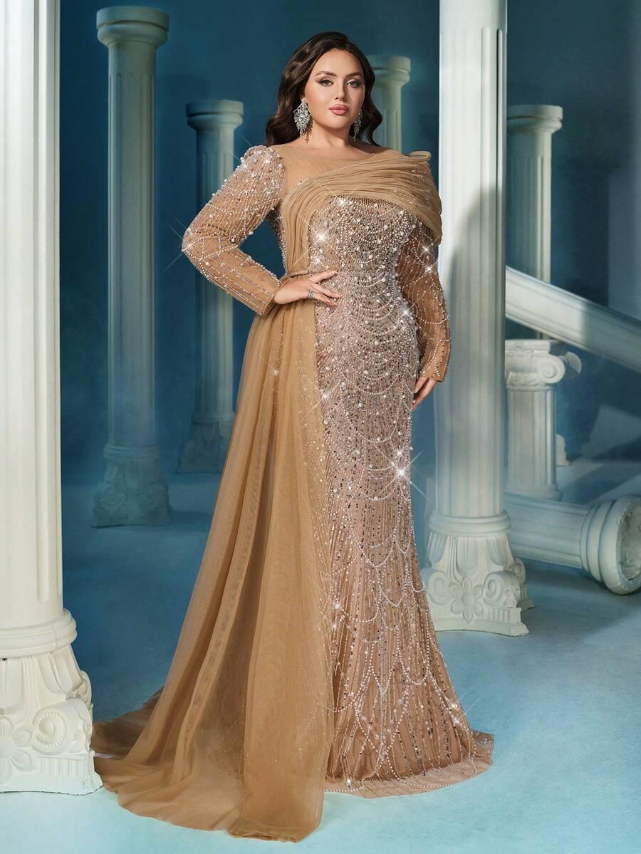 SHEIN BEŻOWA MAXI SUKIENKA S06__48