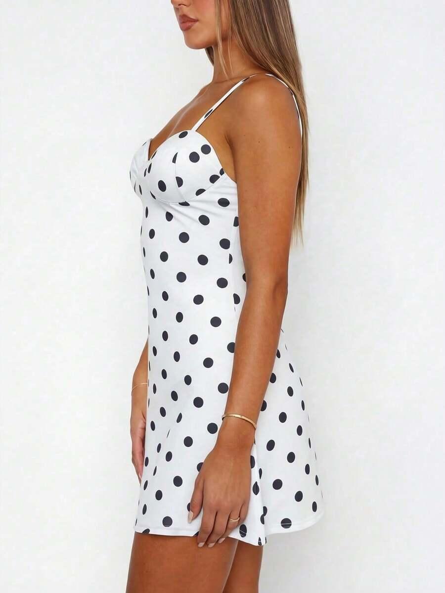 SHEIN BIAŁA MINI SUKIENKA W GROSZKI S06__L