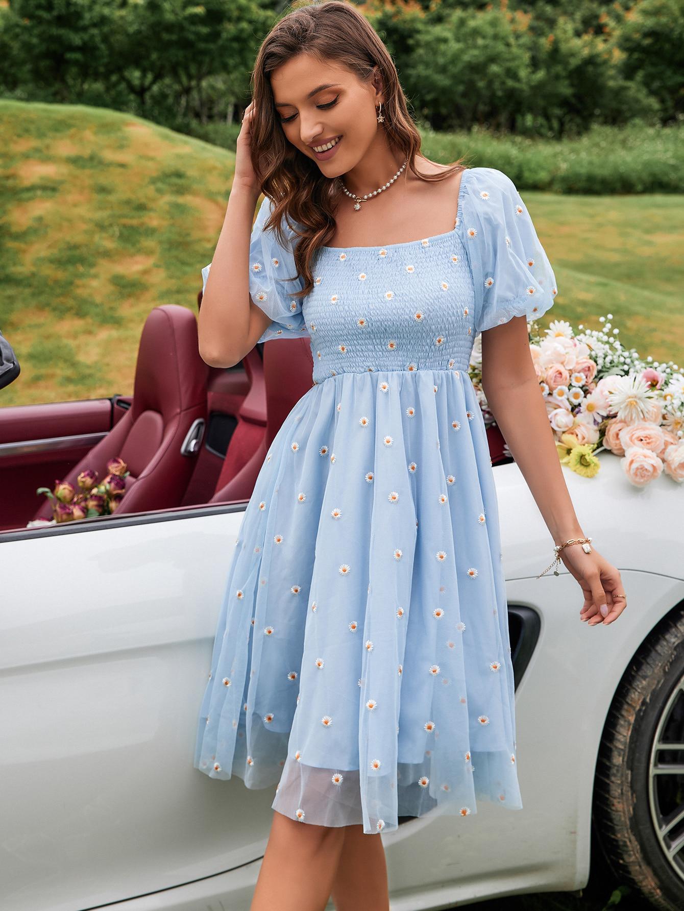SHEIN NIEBIESKA SUKIENKA KWIATY S06__L