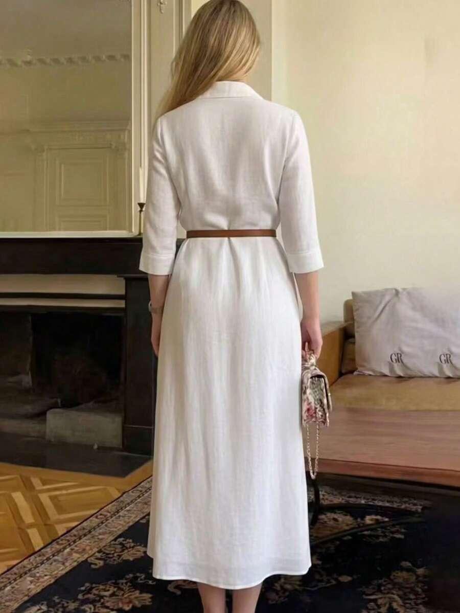 SHEIN BIAŁA KOSZULOWA MIDI SUKIENKA S06__M