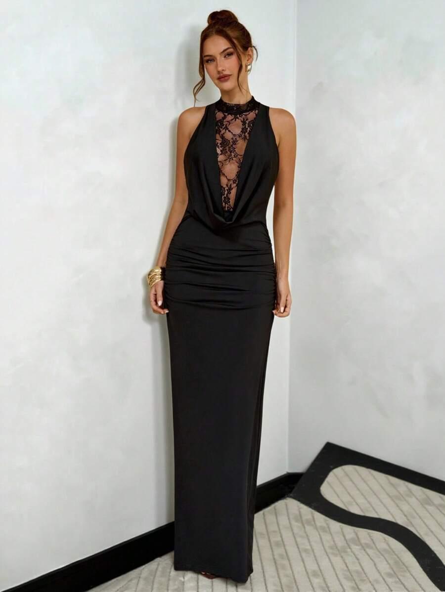 SHEIN CZARNA SUKIENKA KORONKA S06__L