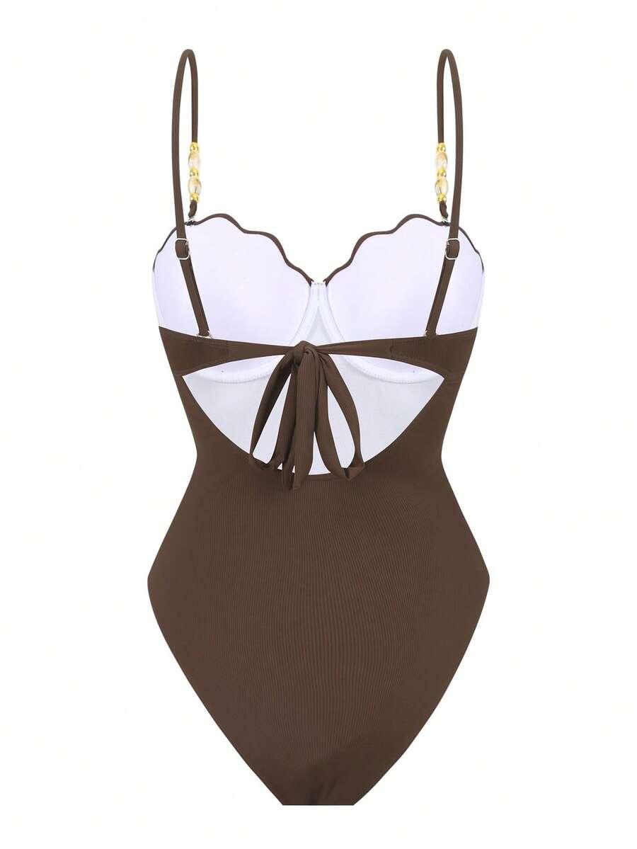 SWIM OASIS BRĄZOWY JEDNOCZĘŚCIOWY STRÓJ KĄPIELOWY SPÓDNICA KOMPLET S09__S