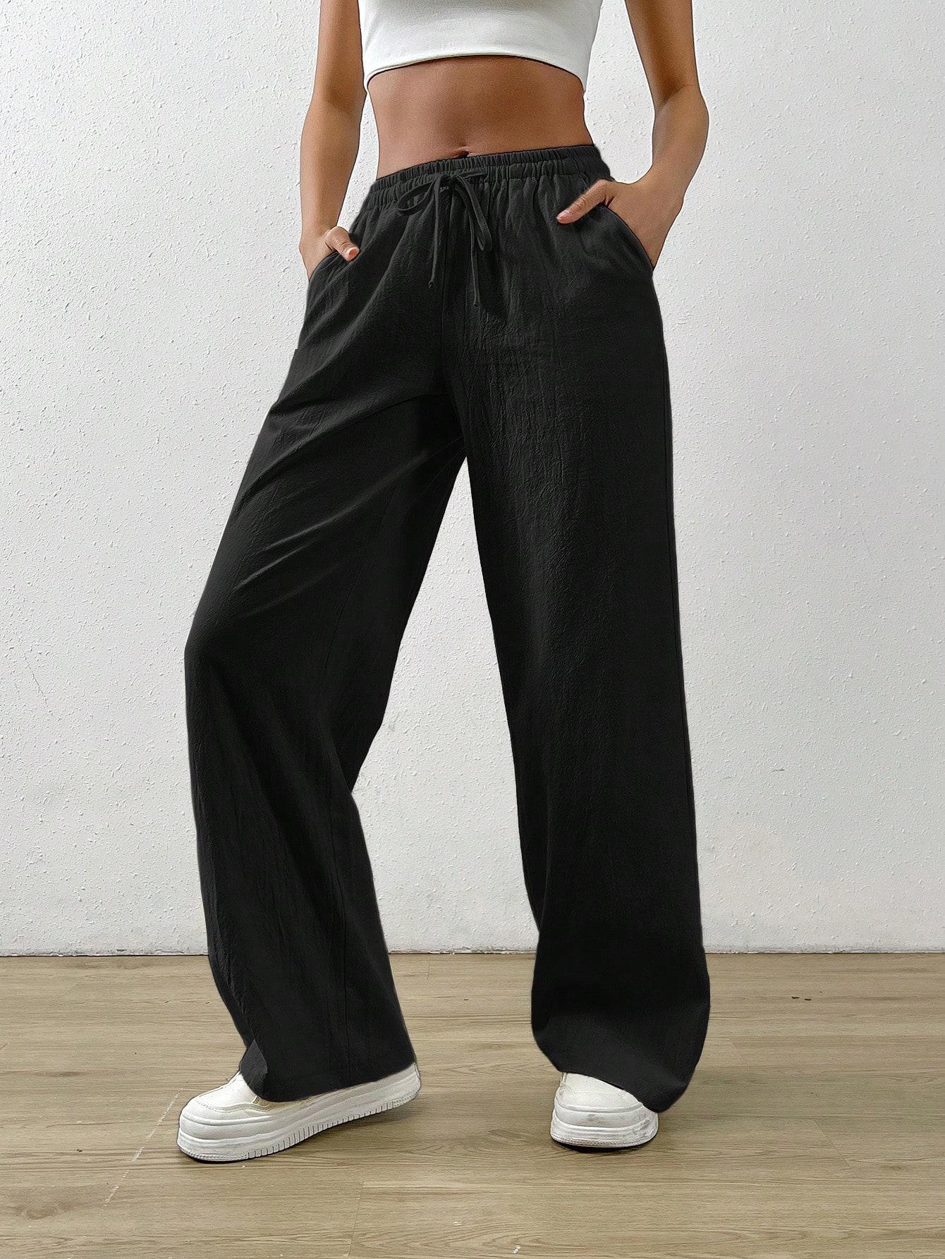 SHEIN CZARNE SPODNIE Z GUMKĄ W PASIE WIĄZANIE KIESZENIE S06__XXS