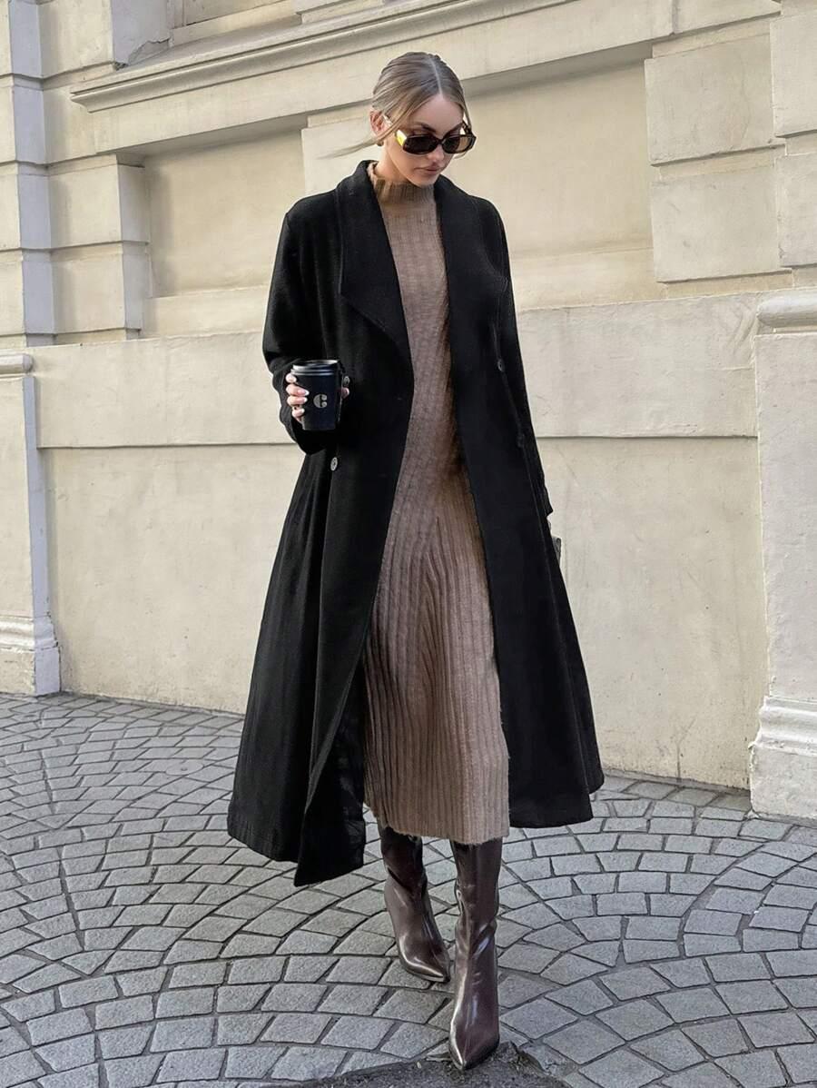 SHEIN CZARNY KLASYCZNY PŁASZCZ W01__M