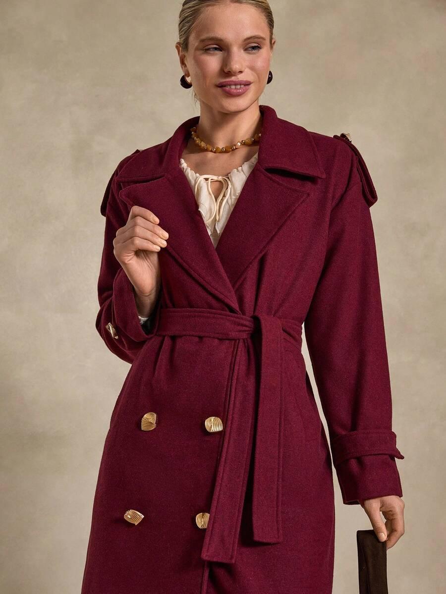 DEMLI FASHION KLASYCZNY PŁASZCZ DWURZĘDOWY GUZIKI W01__XL