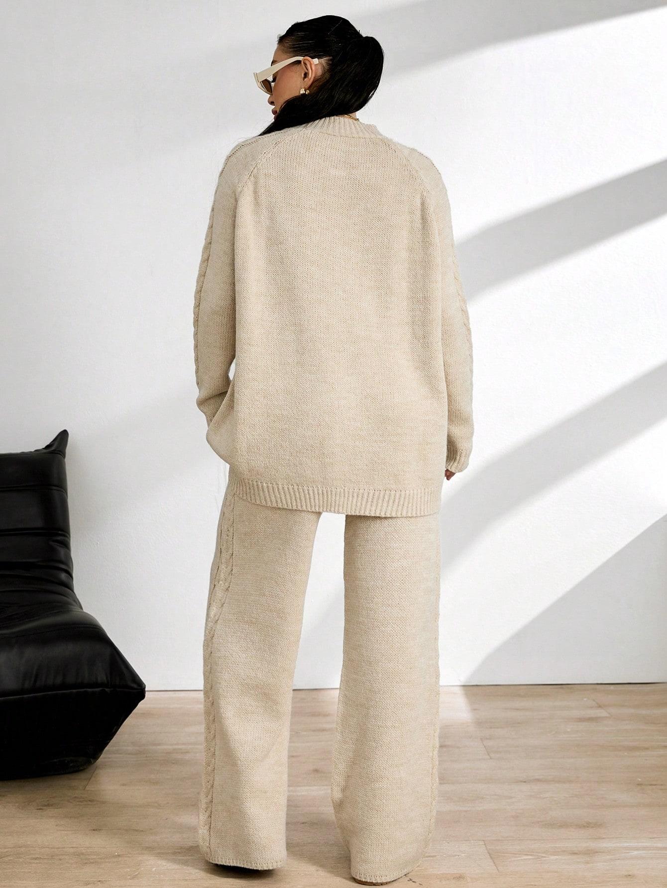 SHEIN BEŻOWY DZIANINOWY KOMPLET SWETER SPODNIE PK01__XXL