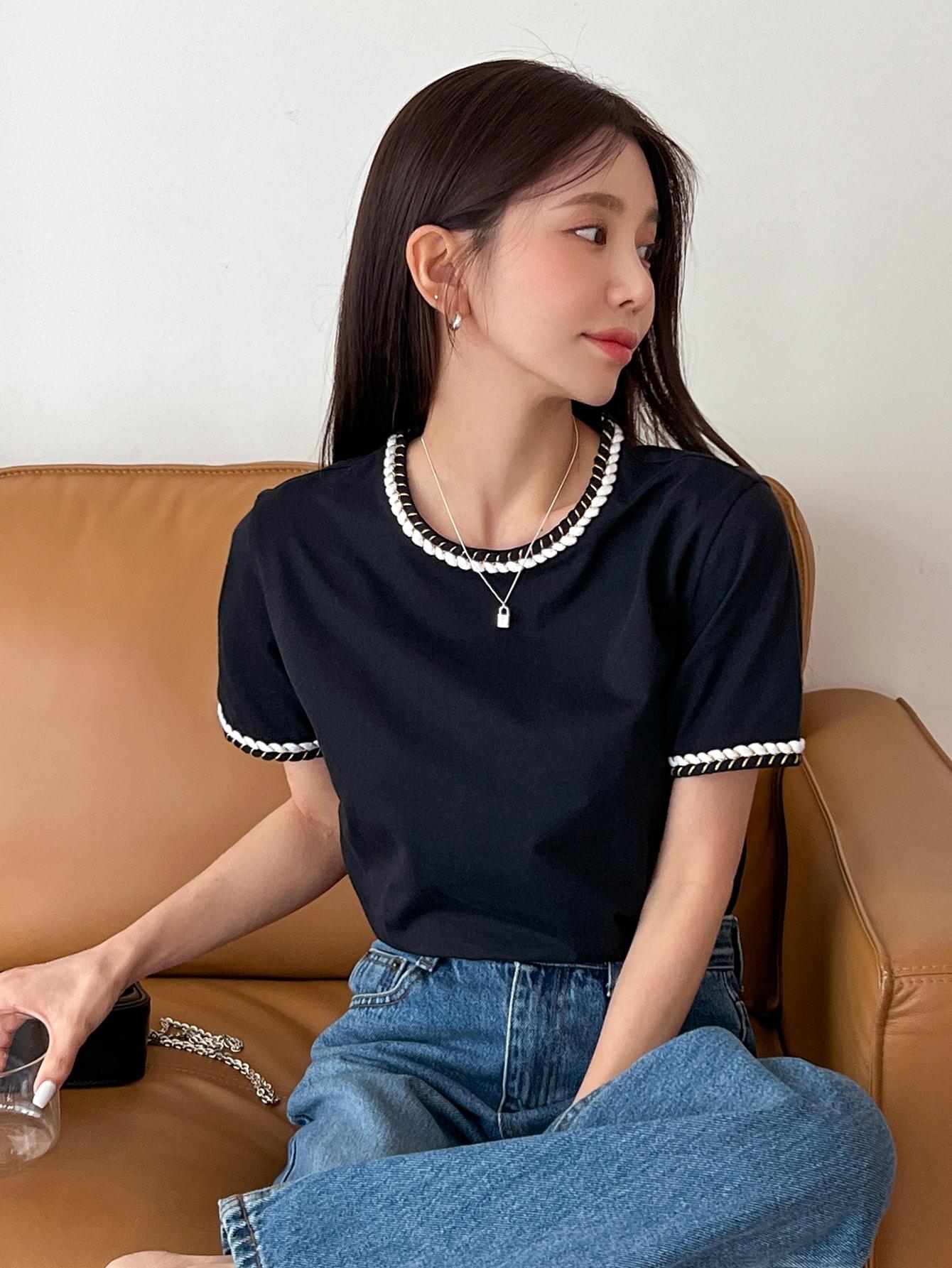 SHEIN CZARNY T-SHIRT KONTRAST S06__M