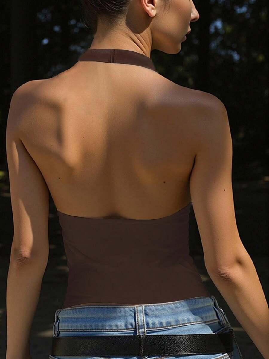 INAWLY BRĄZOWY TOP ODKRYTE PLECY S06__XS