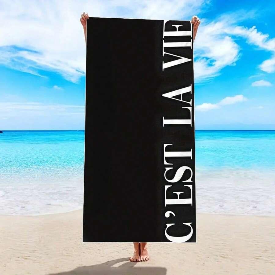 SHEIN CZARNY RĘCZNIK PLAŻOWY S07__100X180CM
