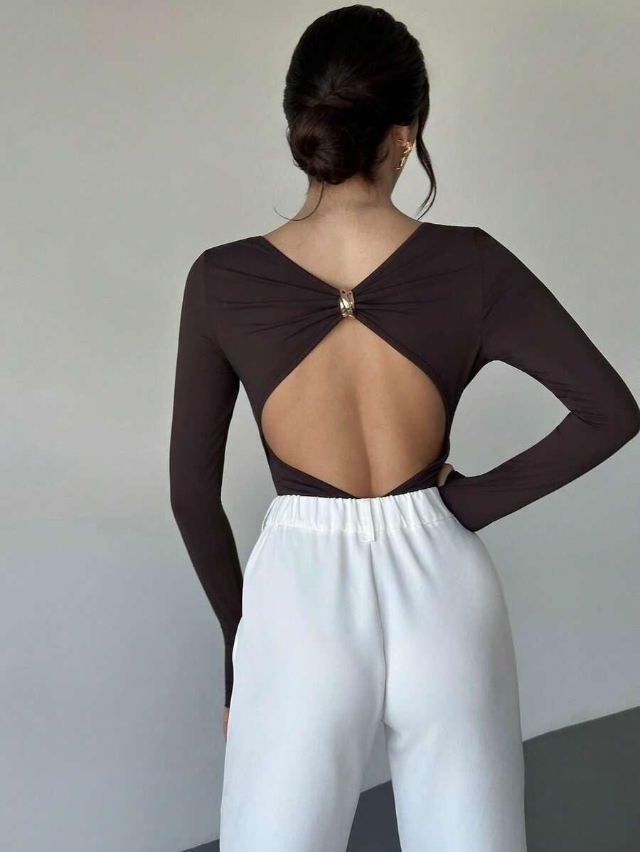 SHEIN BRĄZOWE BODY DŁUGI RĘKAW S06__M