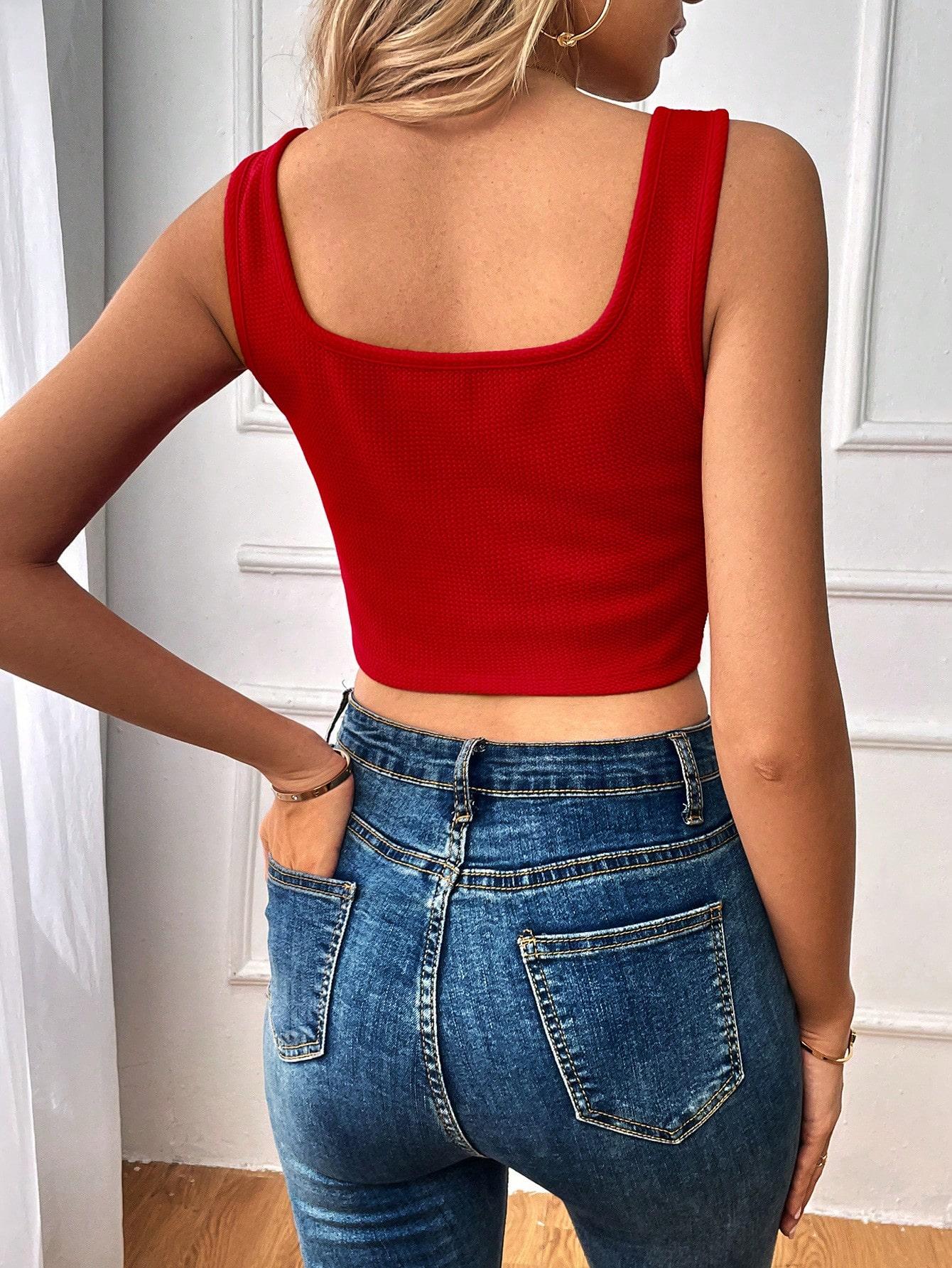SHEIN GORSETOWY CZERWONY TOP TEKSTURA PK01__XL