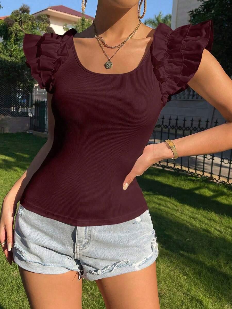 SHEIN BORDOWY TOP PRĄŻKI S06__XS