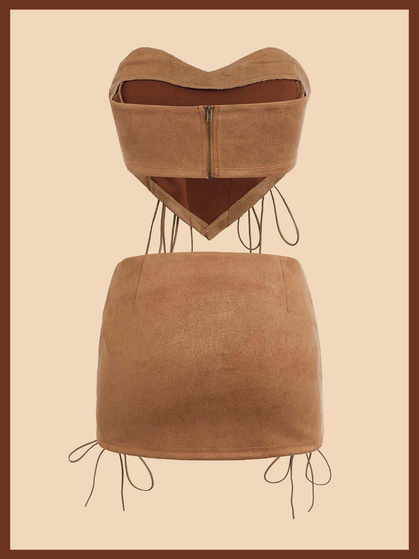 SHEIN BRĄZOWA MINI SPÓDNICA S06__XS