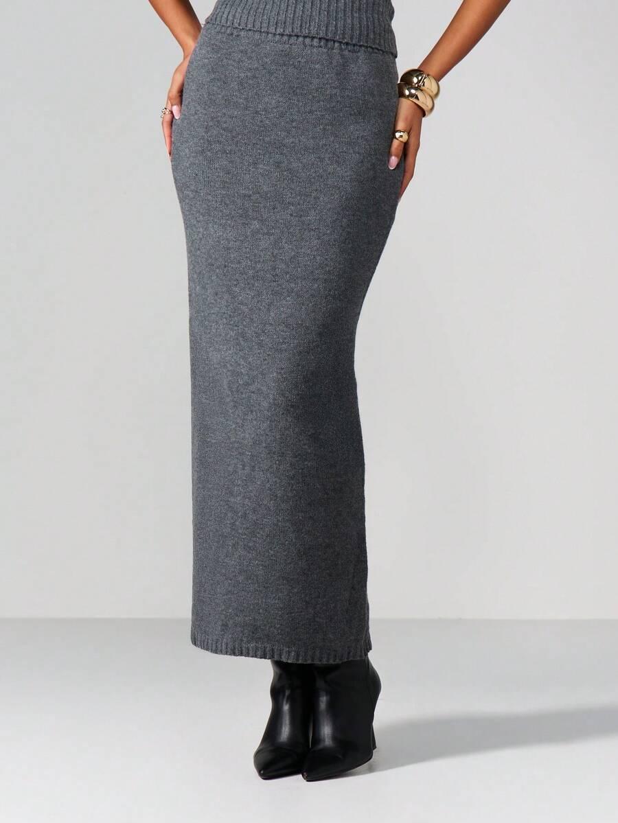 MISSGUIDED SZARY DZIANINOWY KOMPLET TOP SPÓDNICA PK01__M