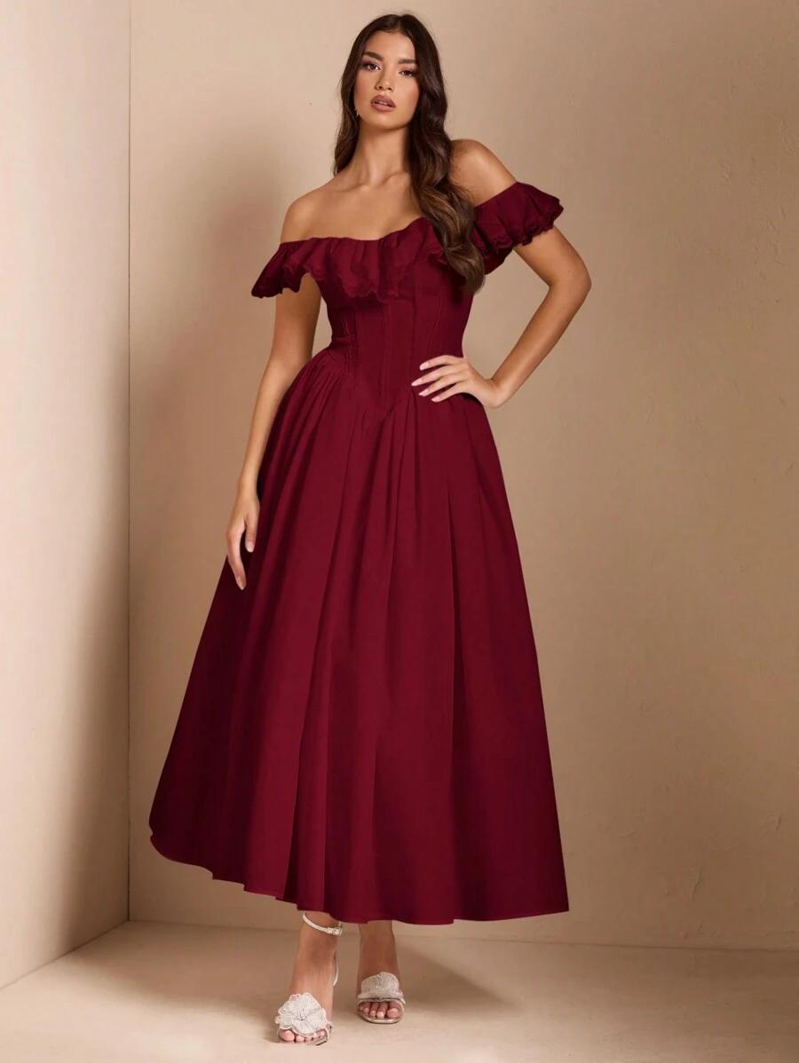 SHEIN BORDOWA SUKIENKA ODKRYTE RAMIONA S06__L