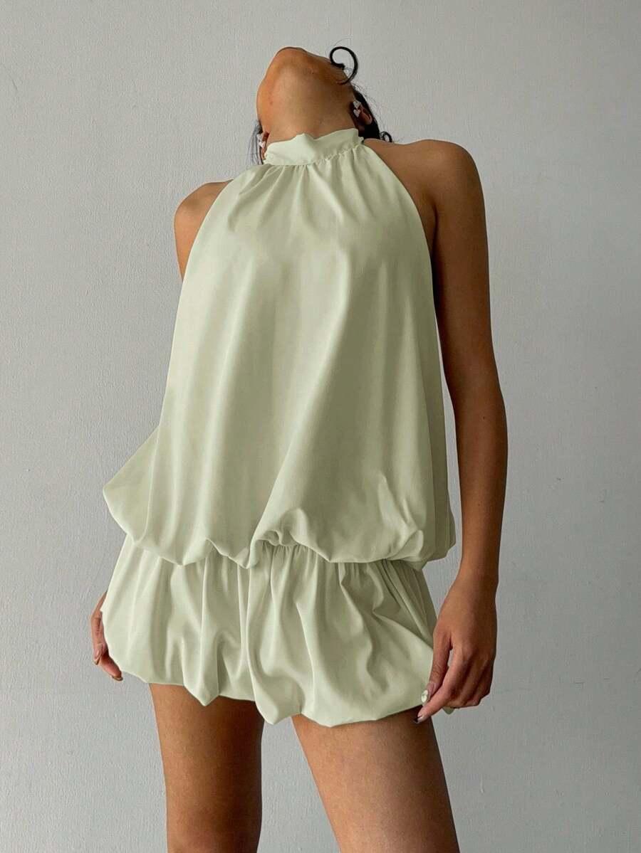 ALORUH ZIELONA MINI SUKIENKA OVERSIZE ODKRYTE PLECY S06__L