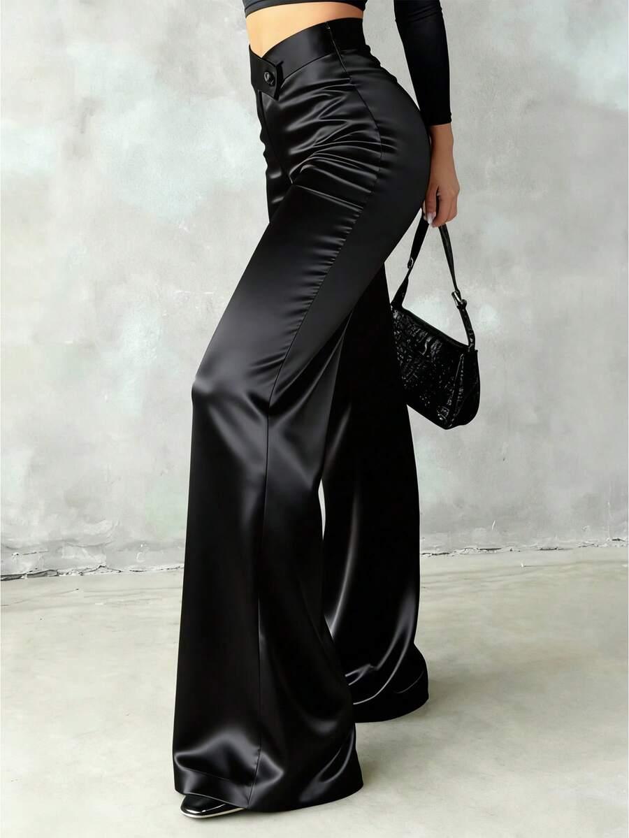 SHEIN SATYNOWE SPODNIE WYSOKI STAN S06__S