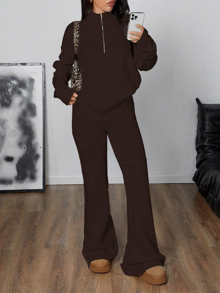 SHEIN BRĄZOWY KOMPLET SWETER SPODNIE S06__L