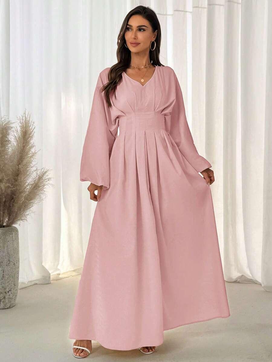 SHEIN RÓŻOWA MAXI SUKIENKA ROZKLOSZOWANA DŁUGI RĘKAW S06__XL