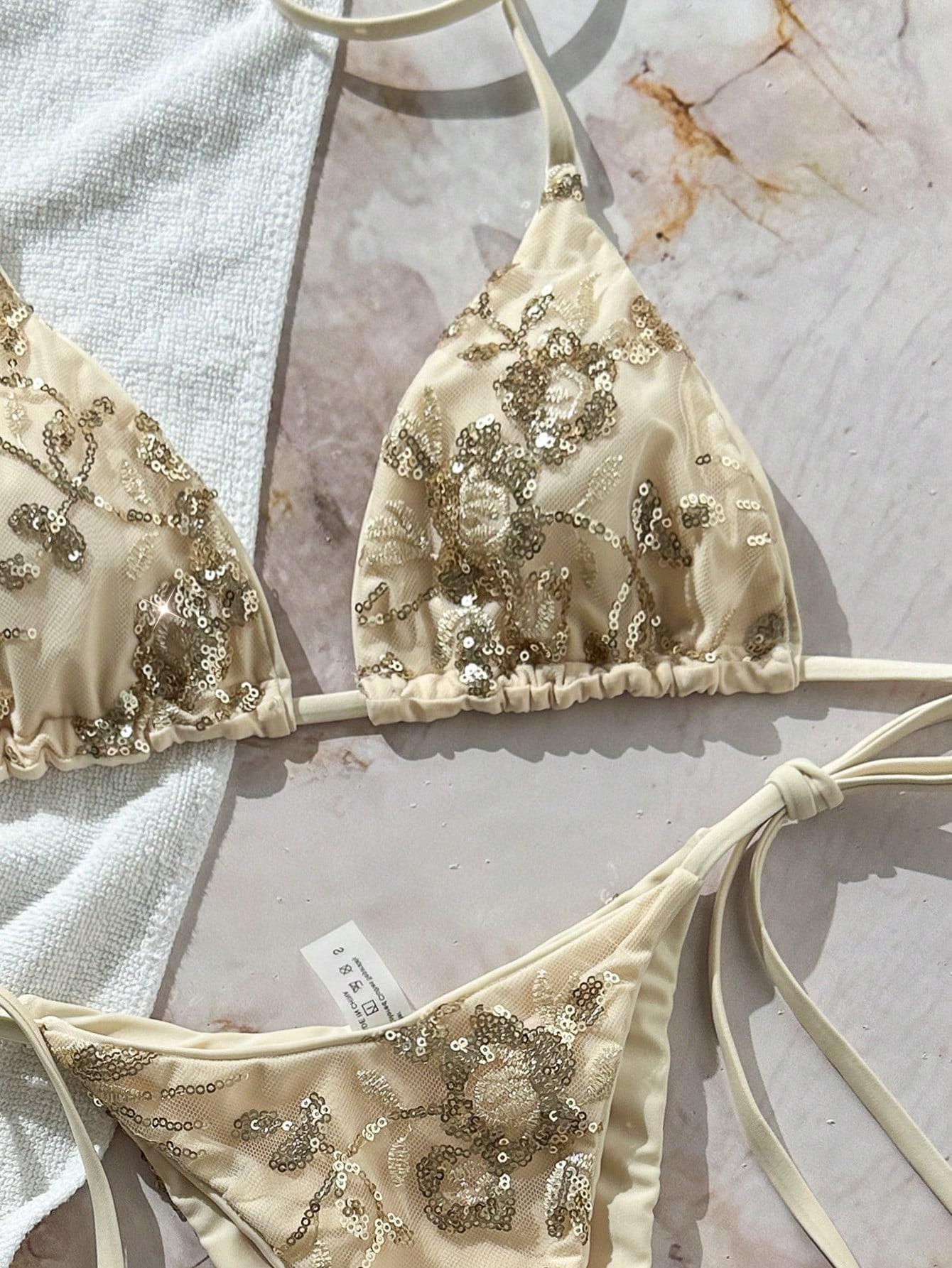 SHEIN DWUCZĘŚCIOWY STRÓJ KĄPIELOWY CEKINY S09__S