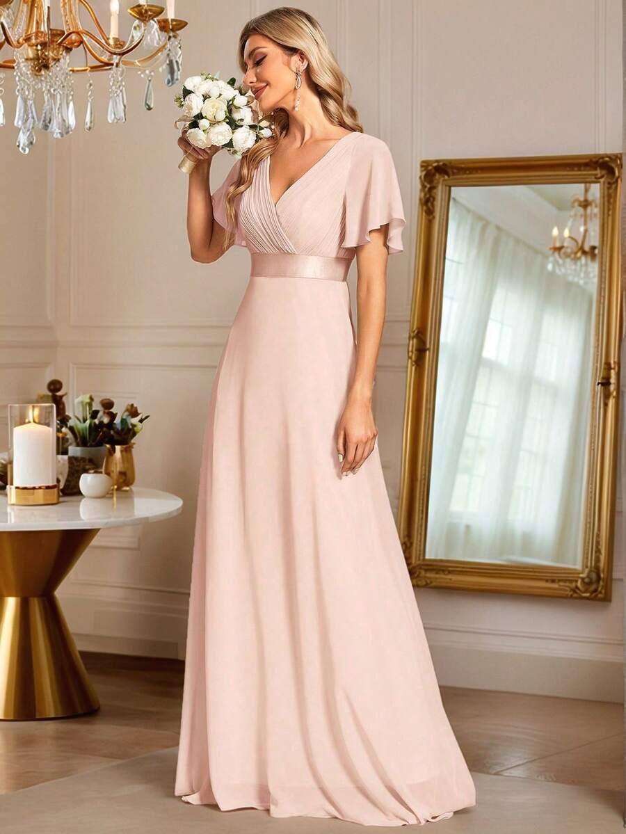 EVERPRETTY RÓŻOWA MAXI SUKIENKA SZYFONOWA S06__L
