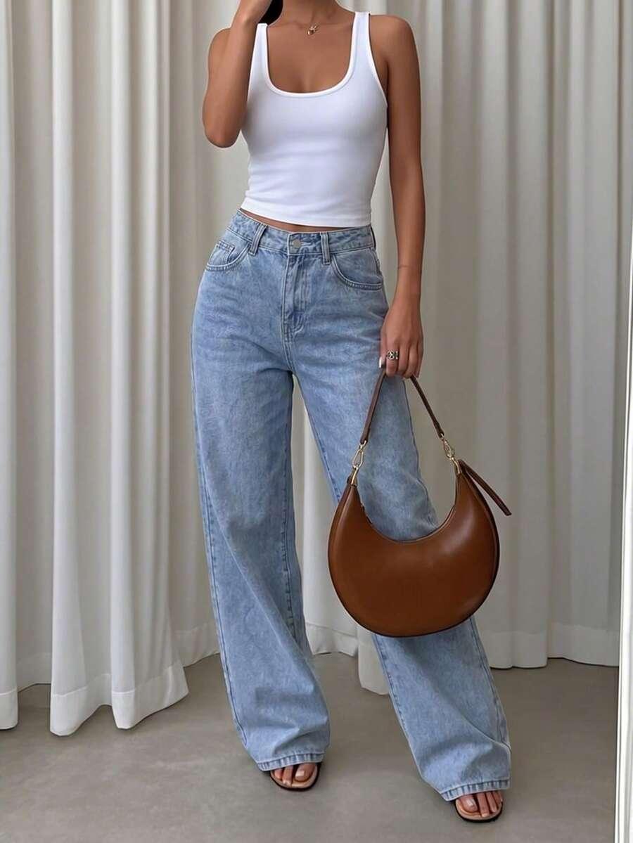SHEIN SPODNIE JEANS PROSTA NOGAWKA S06__L