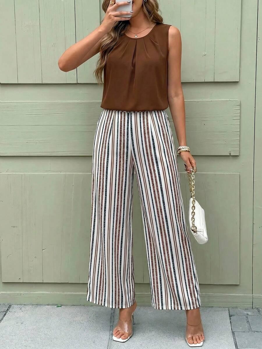 SHEIN BRĄZOWA BLUZKA BEZ RĘKAWÓW S09__XL