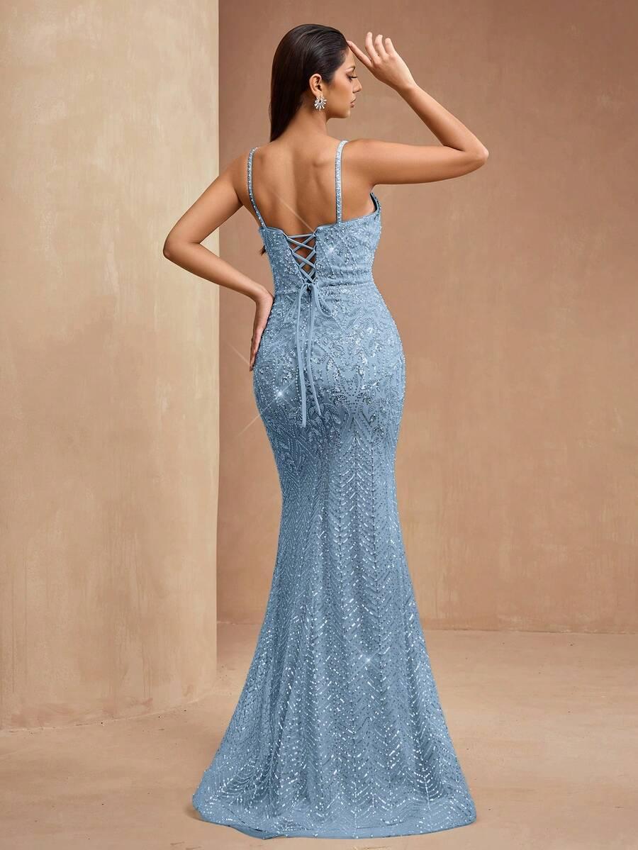 SHEIN NIEBIESKA MAXI SUKIENKA S06__L