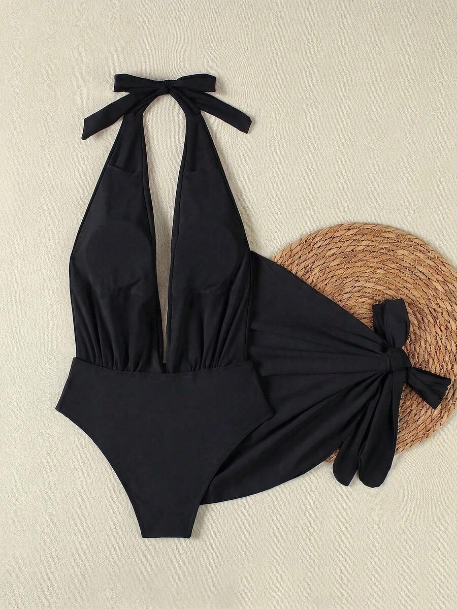 SHEIN JEDNOCZĘŚCIOWY STRÓJ KĄPIELOWY SARONG KOMPLET S09__S
