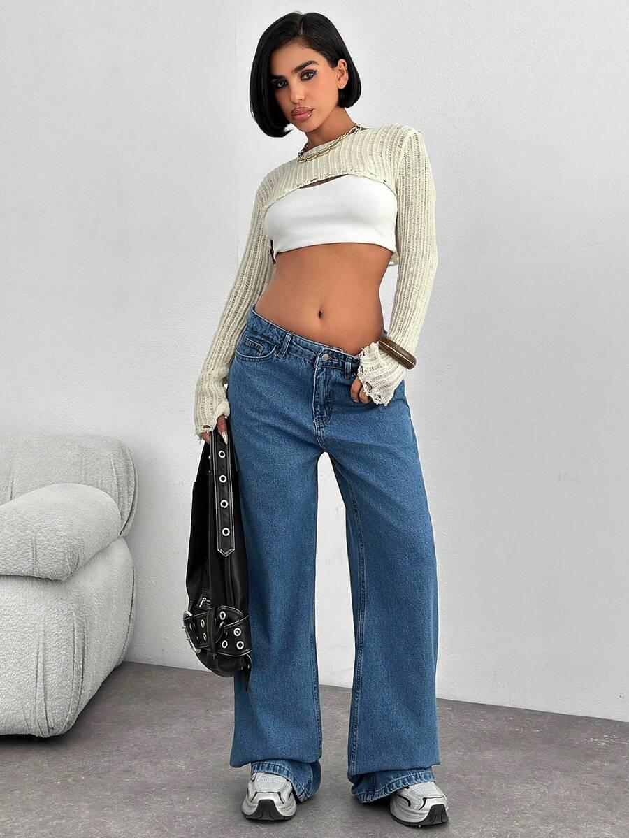 SHEIN LUŹNE SPODNIE JEANS S06__XS