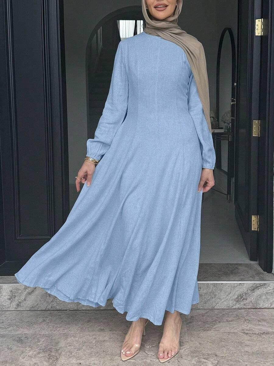 SHEIN NIEBIESKA MAXI SUKIENKA KIESZENIE PK01__S