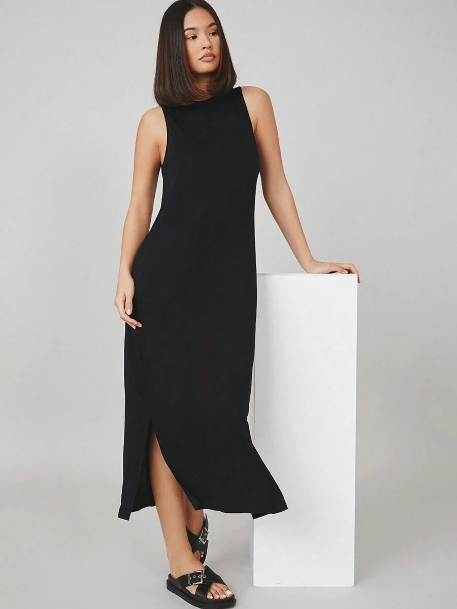 SHEIN CZARA SUKIENKA MIDI BEZ RĘKAWÓW S06__L