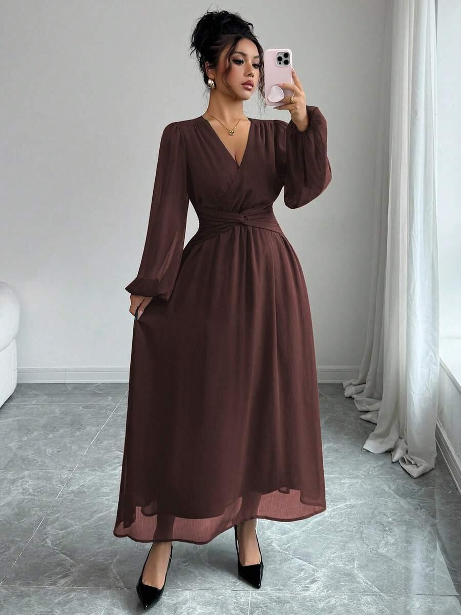 SHEIN BRĄZOWA MAXI SUKIENKA S06__M