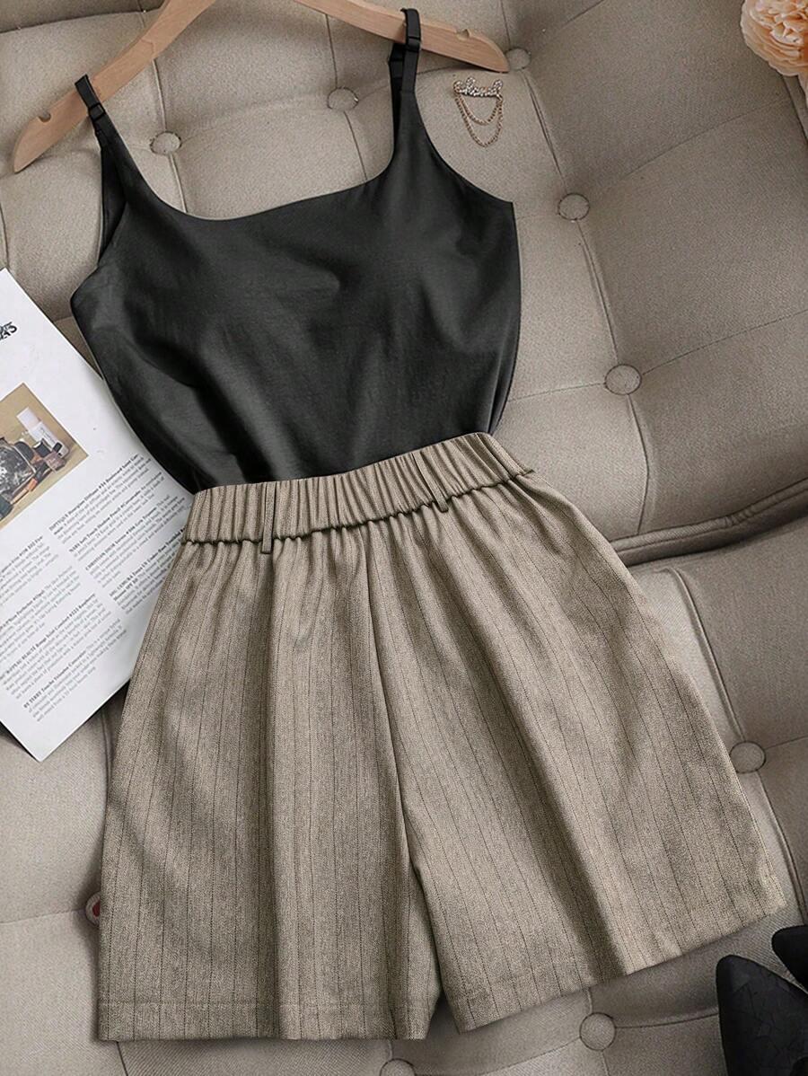 SHEIN BEŻOWE SPODENKI PASKI S06__46