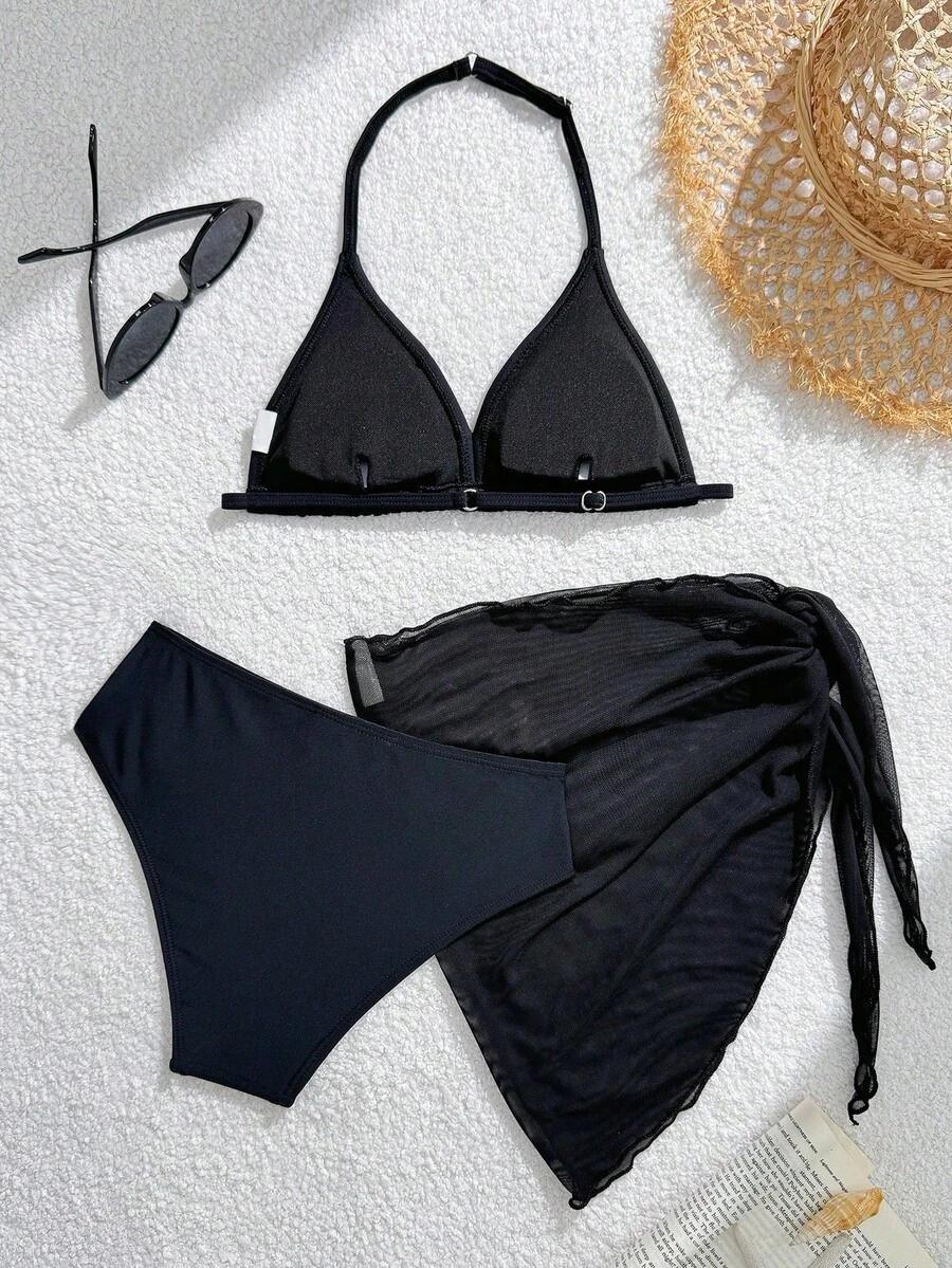 SHEIN CZARNY TRZYCZĘŚCIOWY STRÓJ KĄPIELOWY S09__146/152