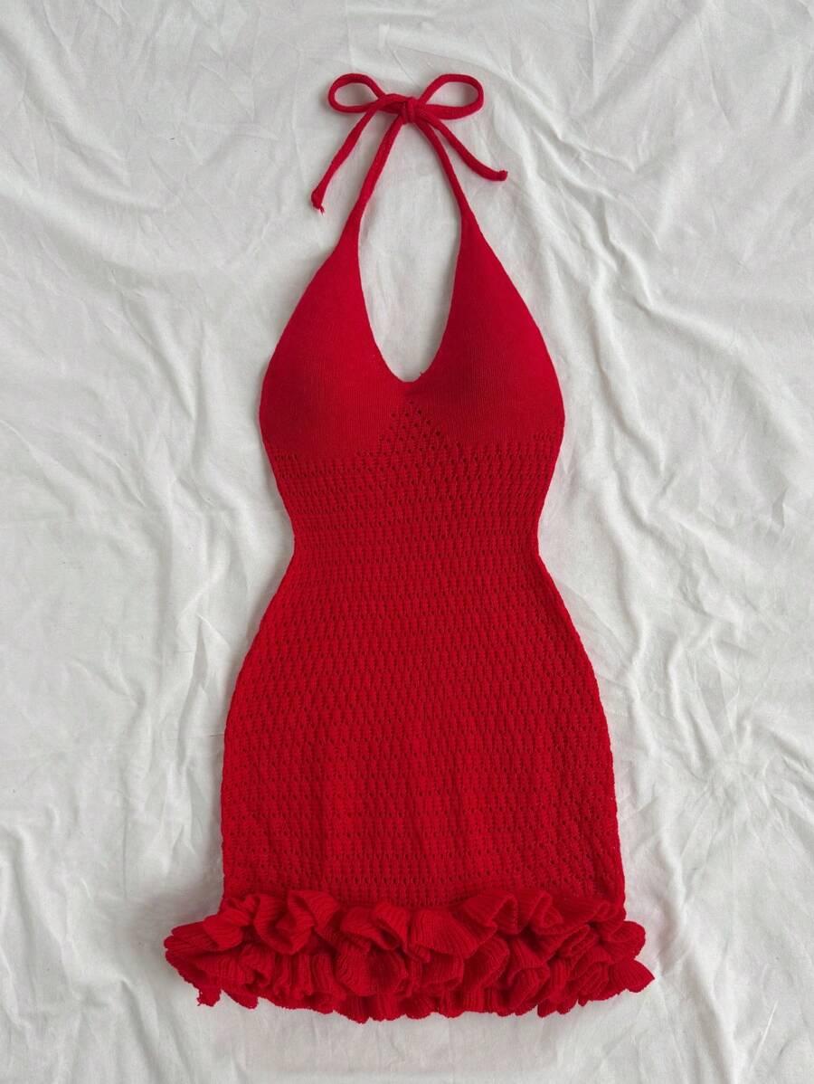 SOLEIA CZERWONA MINI DZIANINOWA SUKIENKA S09__M
