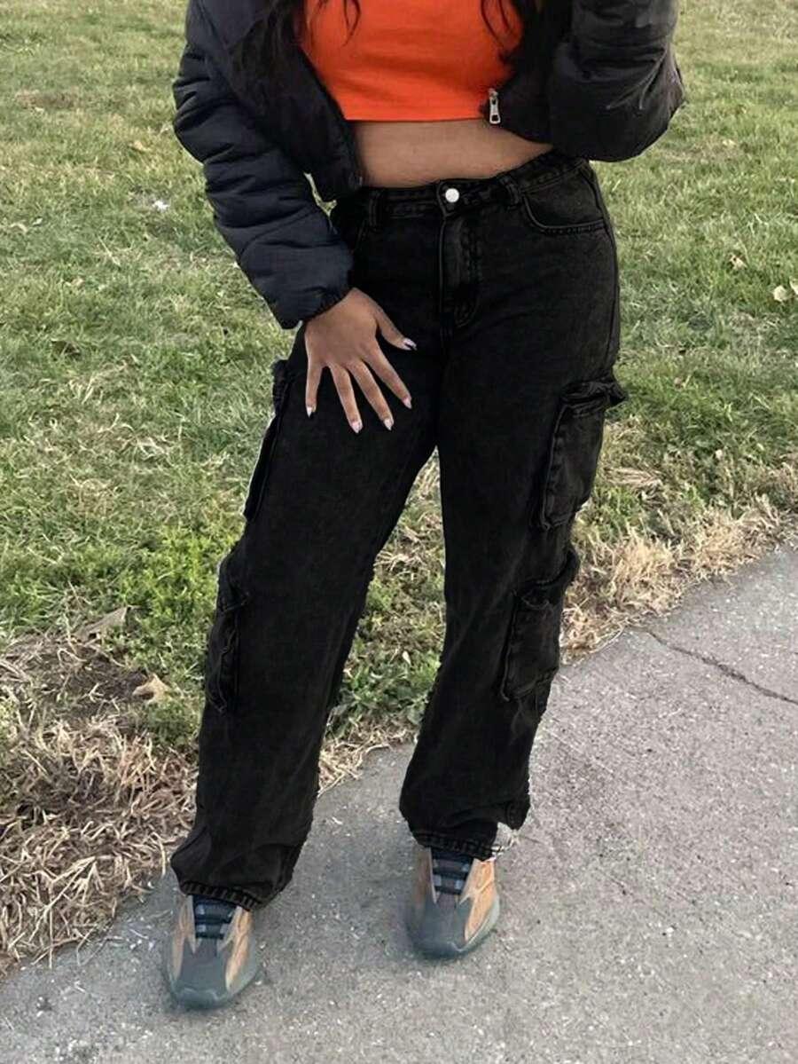 SHEIN CZARNE SPODNIE JEANS BOJÓWKI S06__L