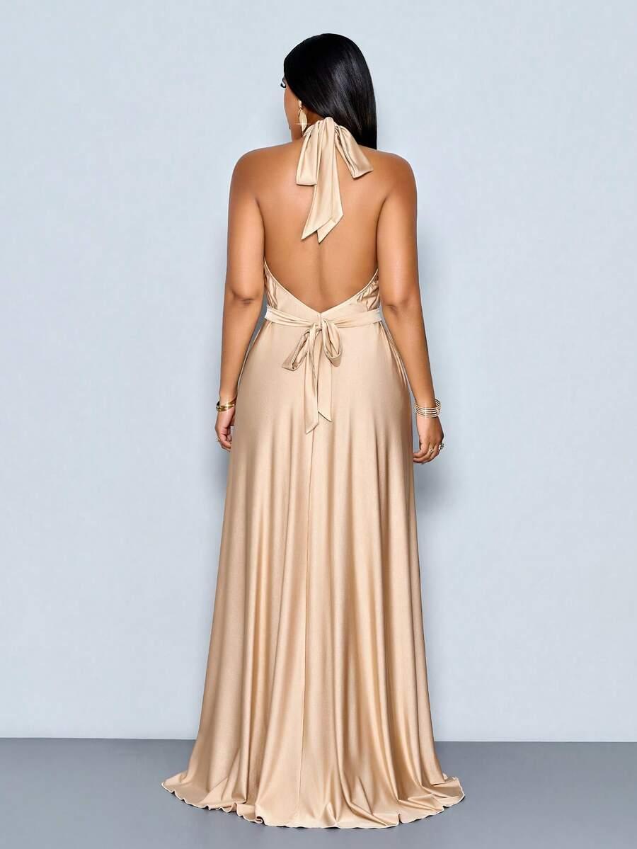 SHEIN BEŻOWA MAXI SUKIENKA S06__M